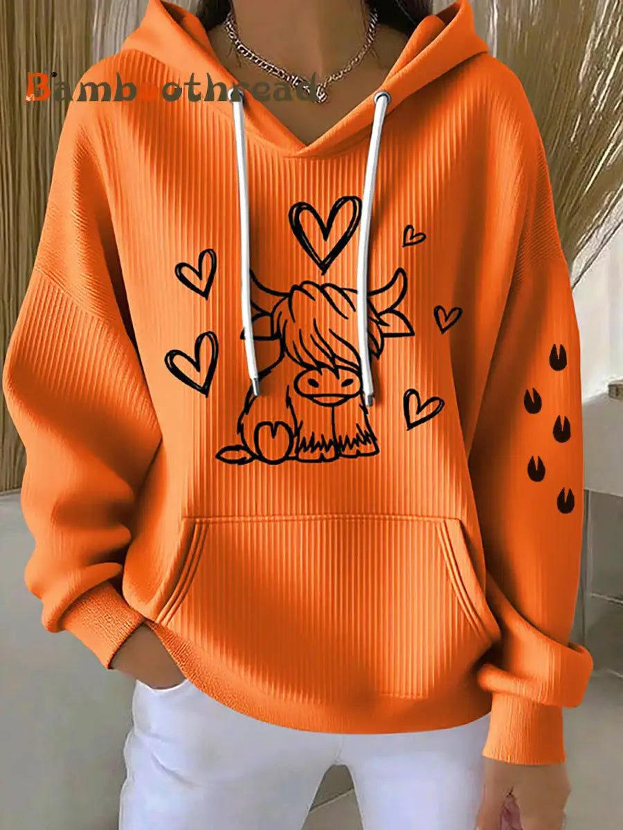 Women’s West Highland Cow Print Long Sleeve Top Orange / S