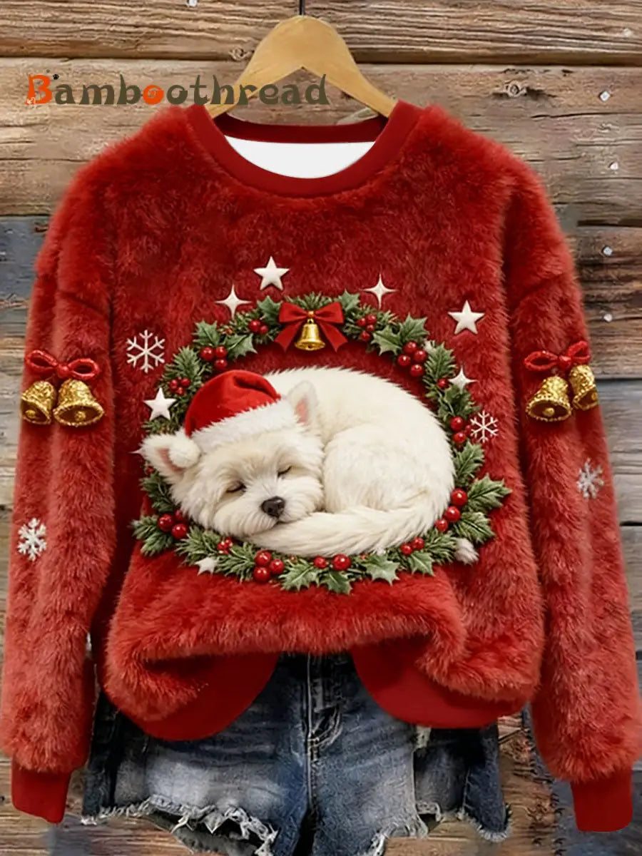 Women’s West Highland White Terrier Westie Christmas Flannel Hoodie Red / S