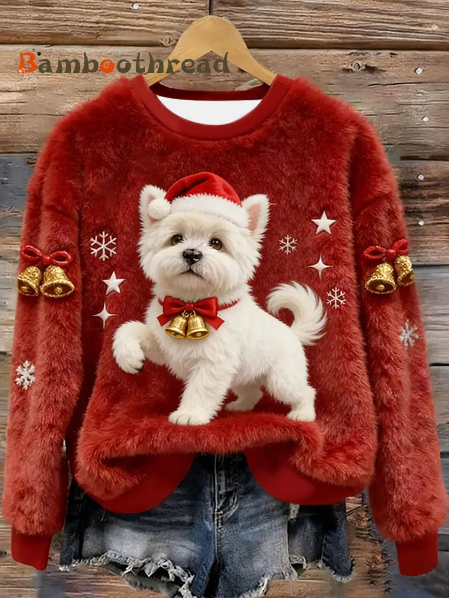 Women’s West Highland White Terrier Westie Christmas Flannel Hoodie Red / S