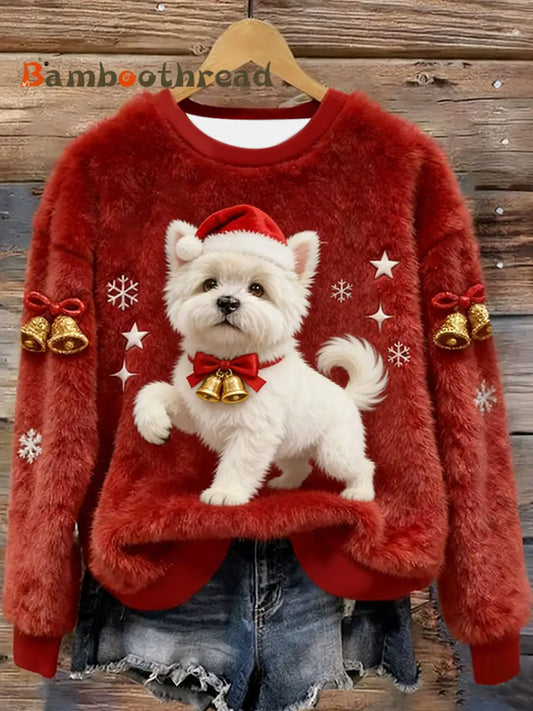 Women’s West Highland White Terrier Westie Christmas Flannel Hoodie Red / S