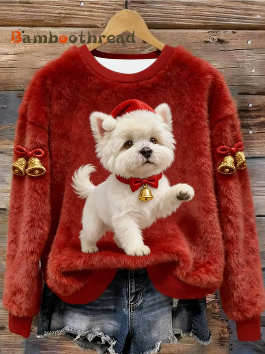 Women’s West Highland White Terrier Westie Christmas Flannel Hoodie Red / S