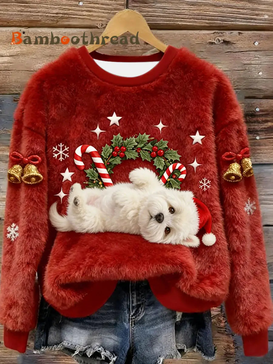 Women’s West Highland White Terrier Westie Christmas Flannel Hoodie Red / S