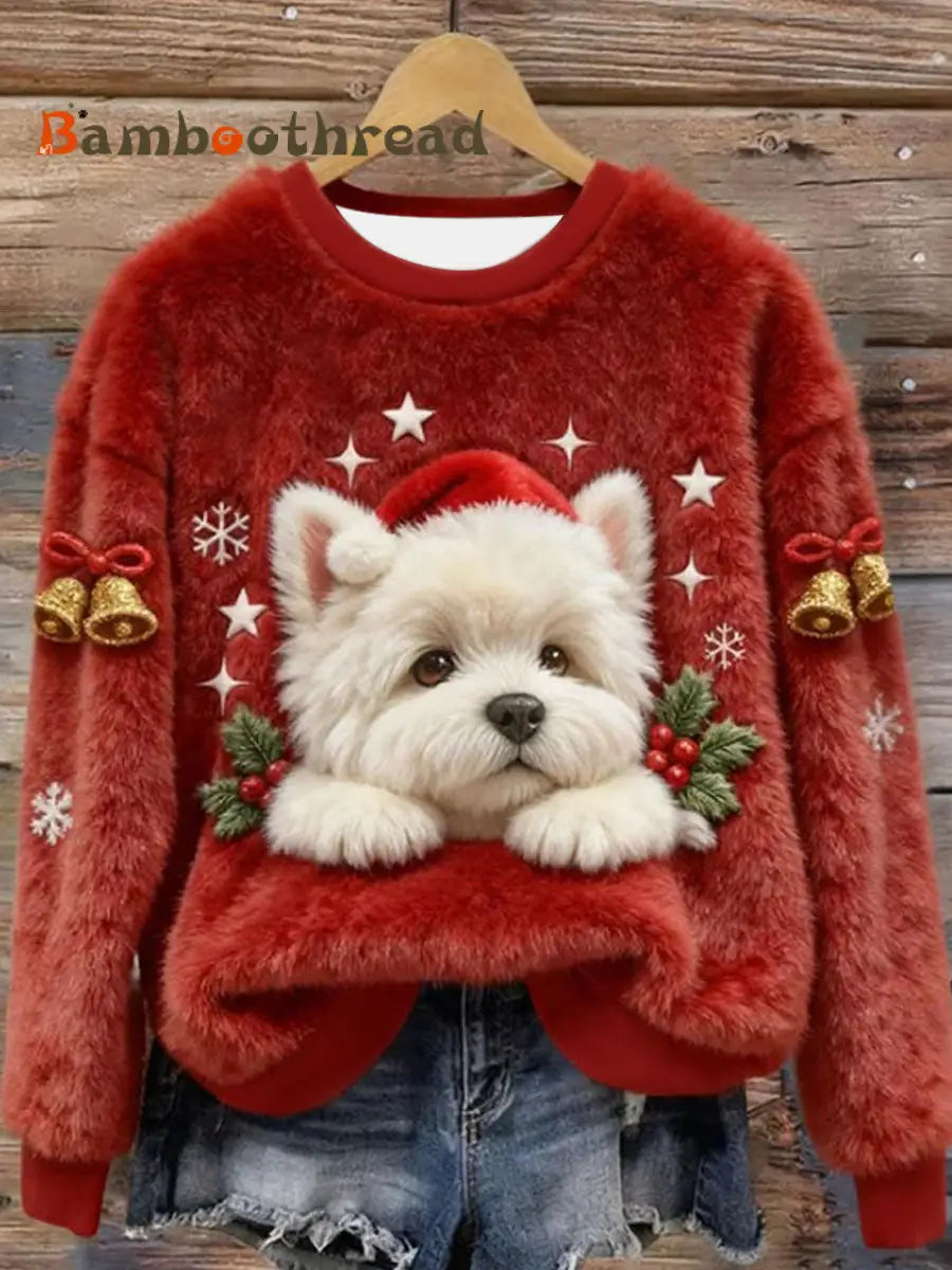 Women’s West Highland White Terrier Westie Christmas Flannel Hoodie Red / S