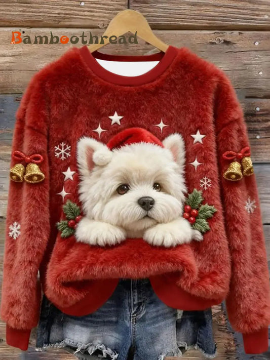 Women’s West Highland White Terrier Westie Christmas Flannel Hoodie Red / S