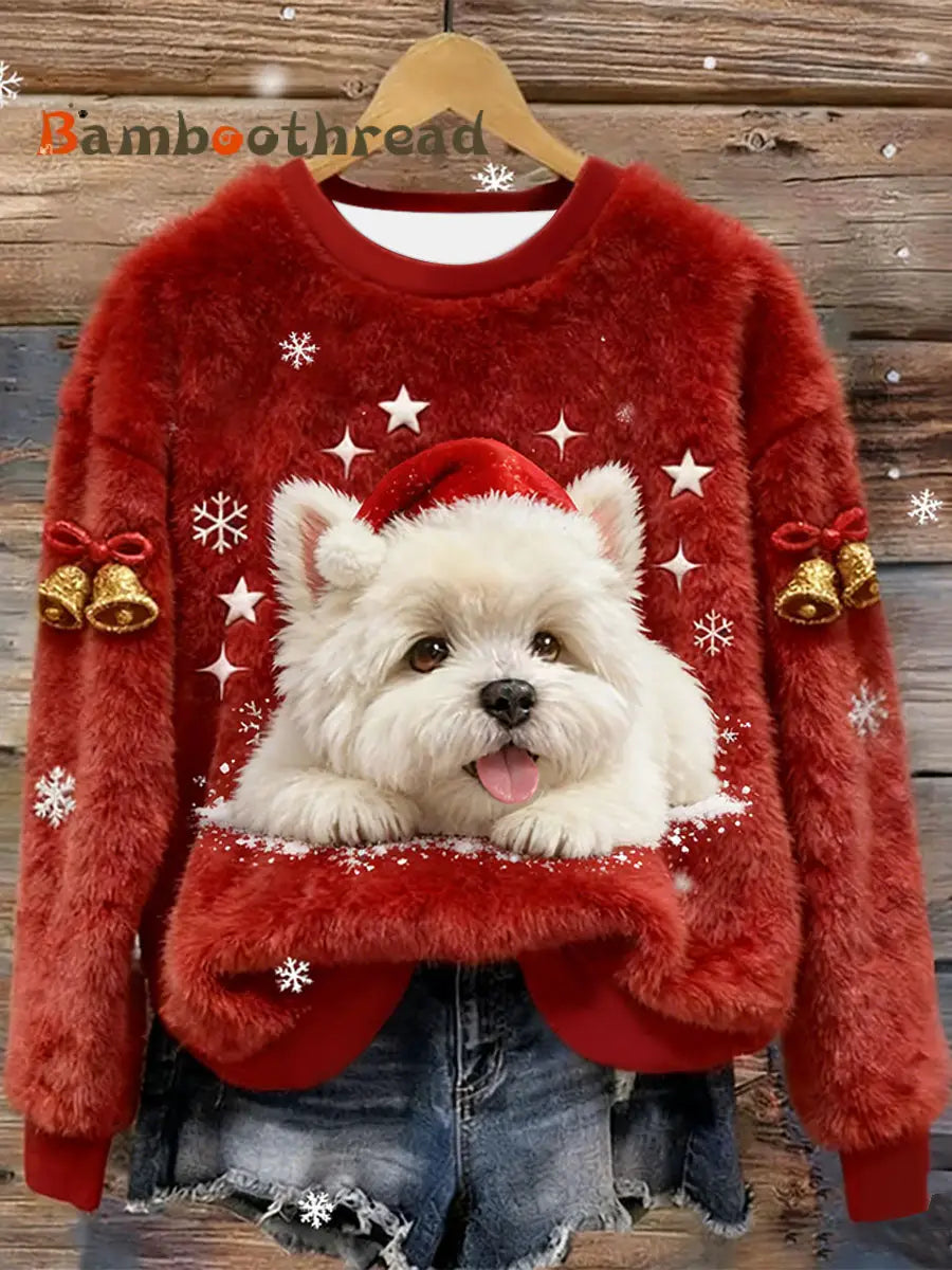 Women’s West Highland White Terrier Westie Christmas Flannel Hoodie Red / S