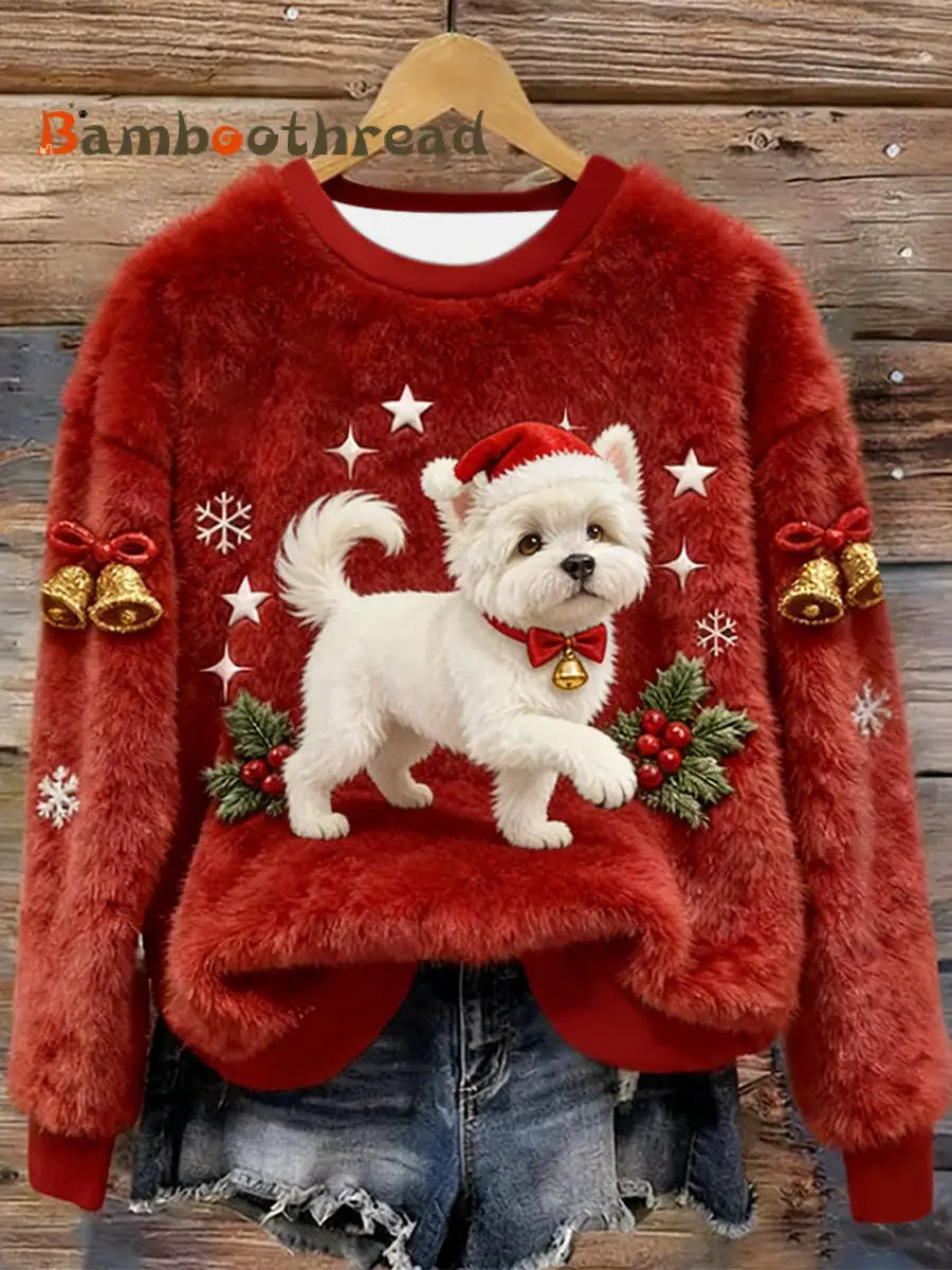 Women’s West Highland White Terrier Westie Christmas Flannel Hoodie Red / S