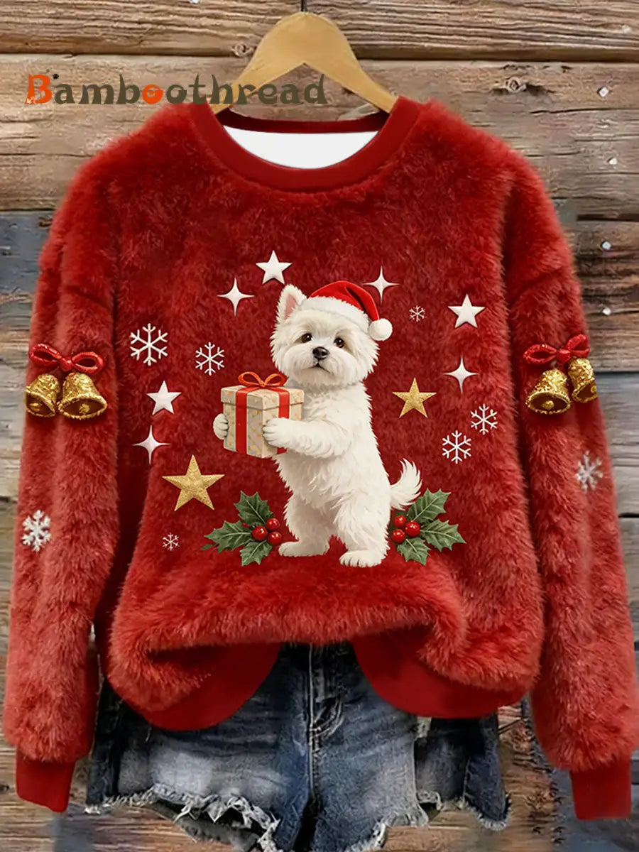 Women’s West Highland White Terrier Westie Christmas Flannel Hoodie Red / S