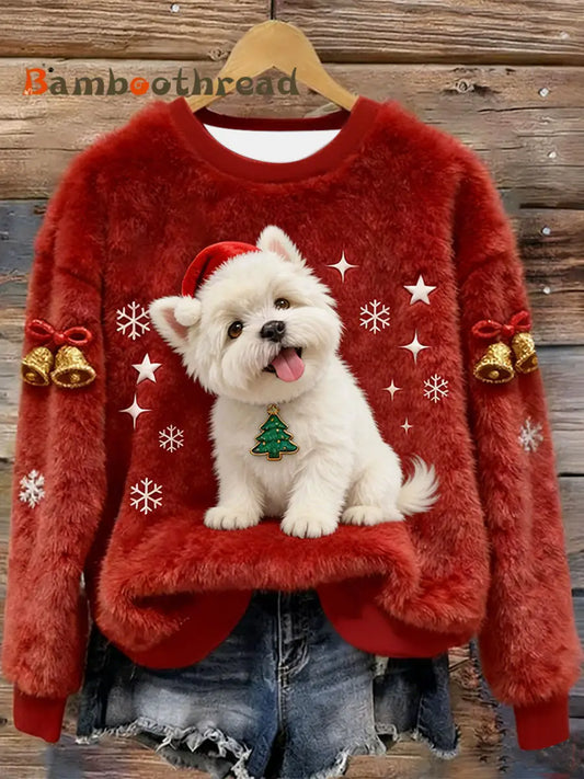 Women’s West Highland White Terrier Westie Christmas Flannel Hoodie Red / S