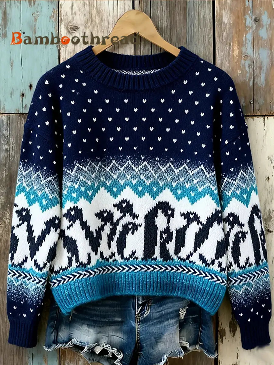 Women’s Winter Penguin Crew Neck Sweater As picture / S