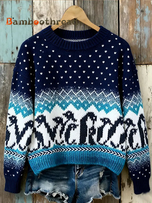 Women’s Winter Penguin Crew Neck Sweater As picture / S