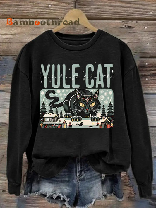 Women’s Yule Cat Christmas Art polyester sweatshirt Black / S
